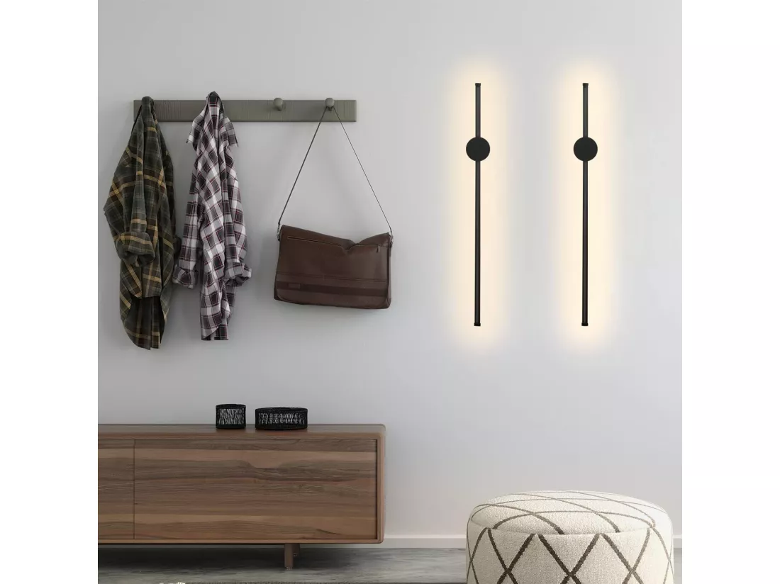 NETTLIFE Applique murale LED d'intérieur - 60 cm - Lampe de couloir moderne noire design - Blanc chaud 3000 K - Lampe de cuisine