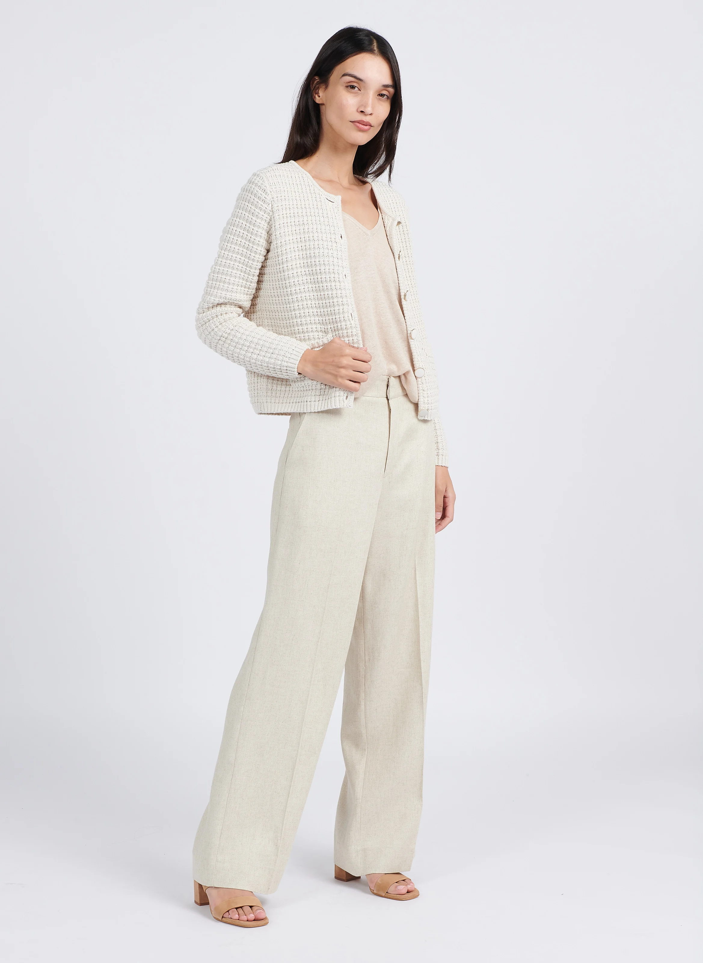 GILARY - Gilet droit à boutons bijoux en coton mélangé | Blanc