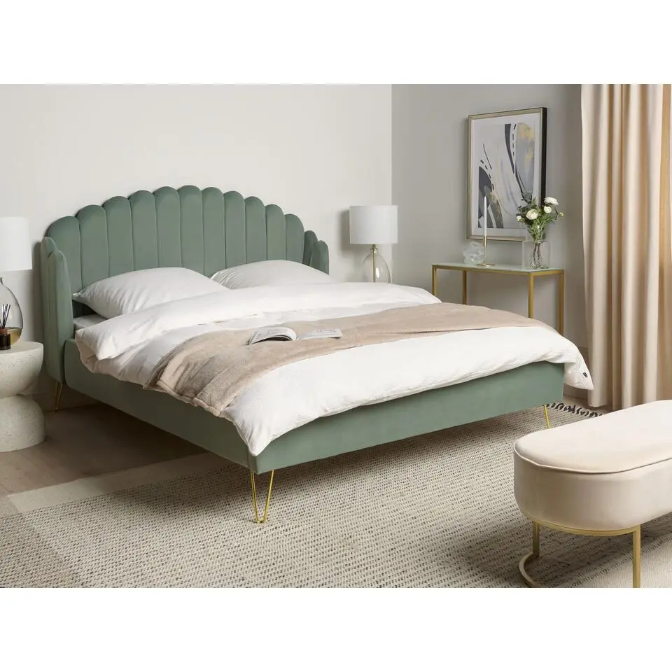 AMBILLOU - Tweepersoonsbed - Groen - 160 x 200 cm - Fluweel