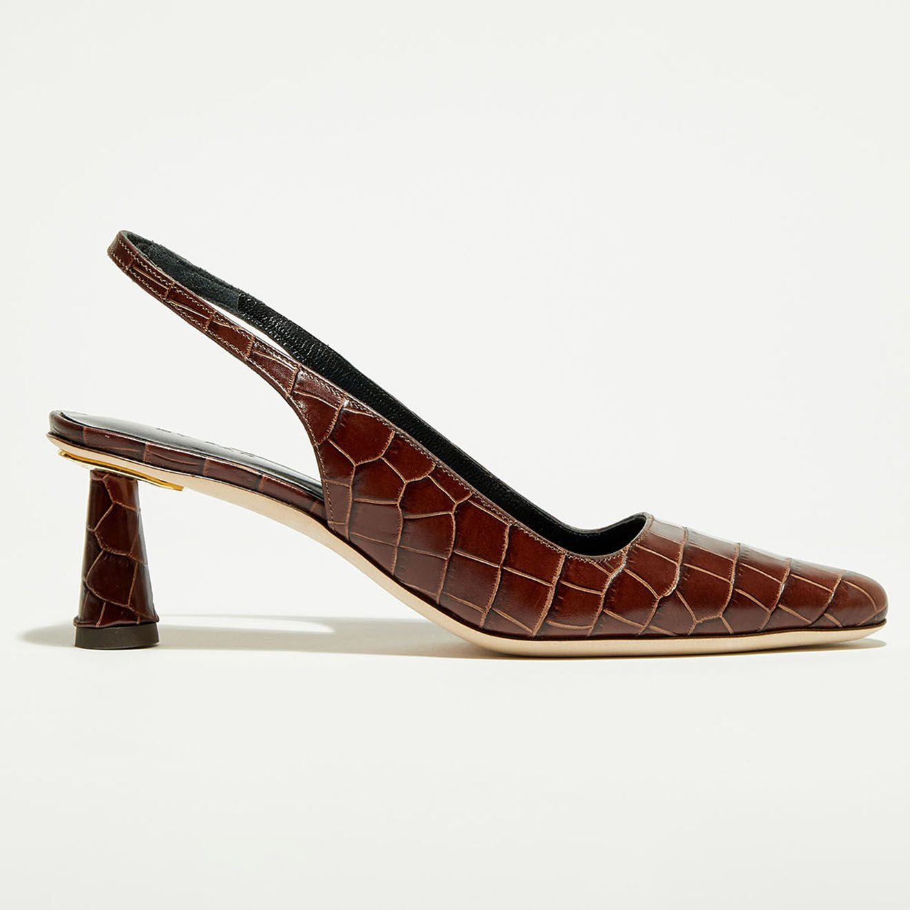 By Far Slingbacks en Cuir croco Diana marron foncé - Talon 7 cm