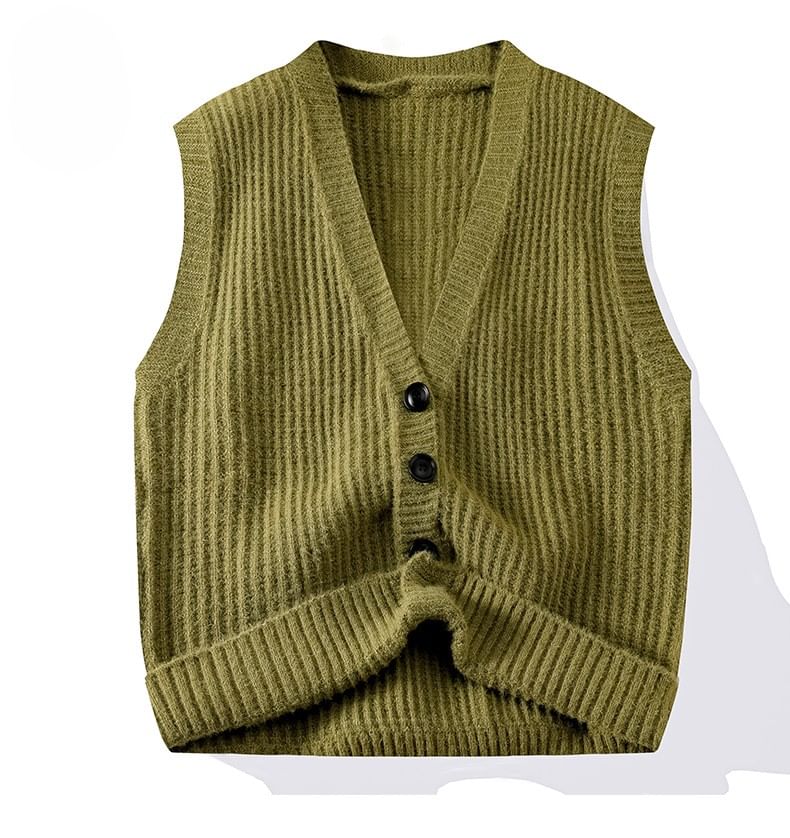 Dandyluxe - V-hals geribbeld vest met knoopjes