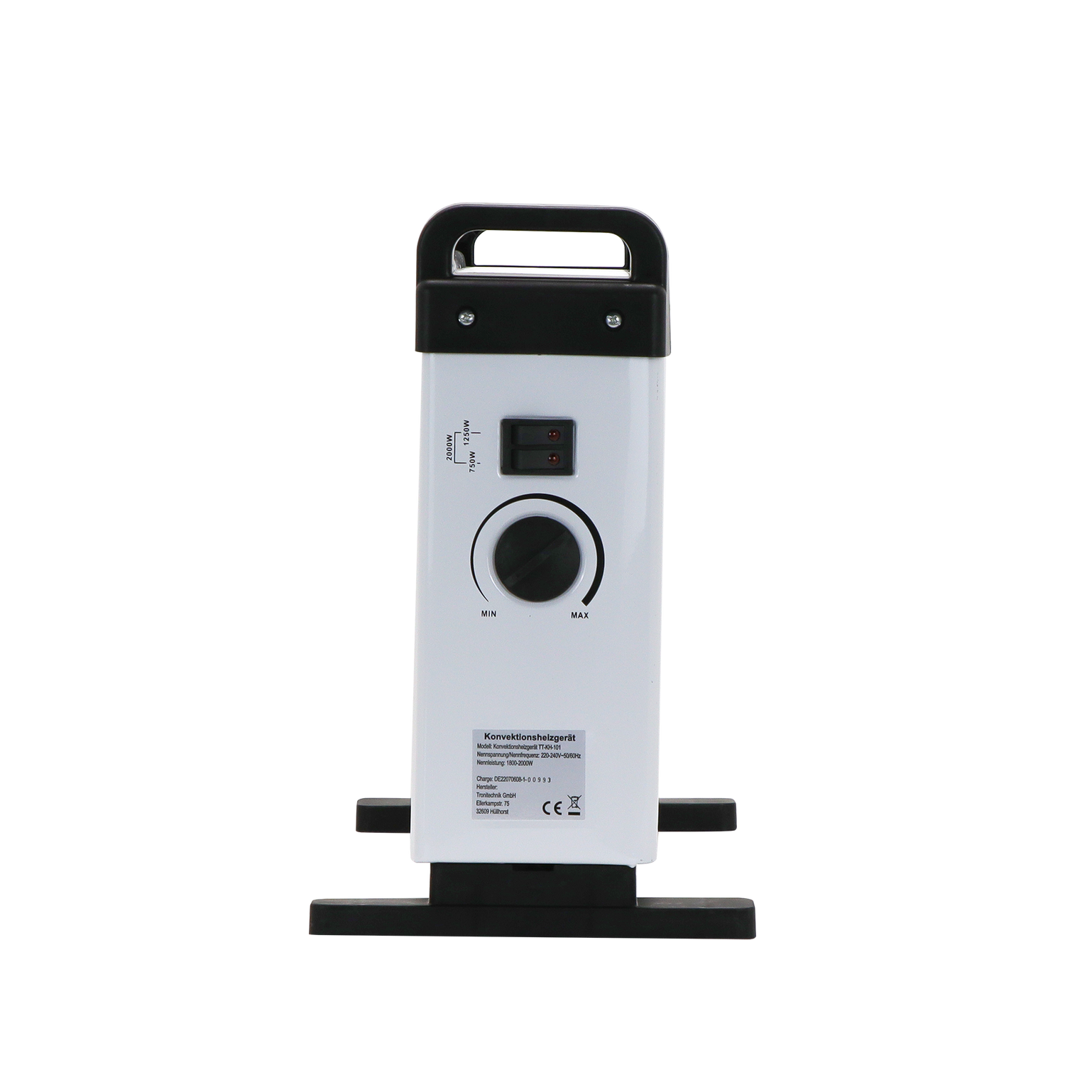 TroniTechnik® KH-101 Heizgerät Konvektor Radiator Heizung stufenlose Thermosteuerung (750W / 1.250W / 2.000W),Tragegriff