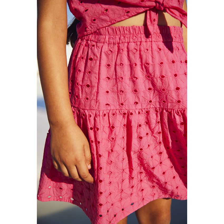 Jupe courte en broderie anglaise pour fille - Fuchsia