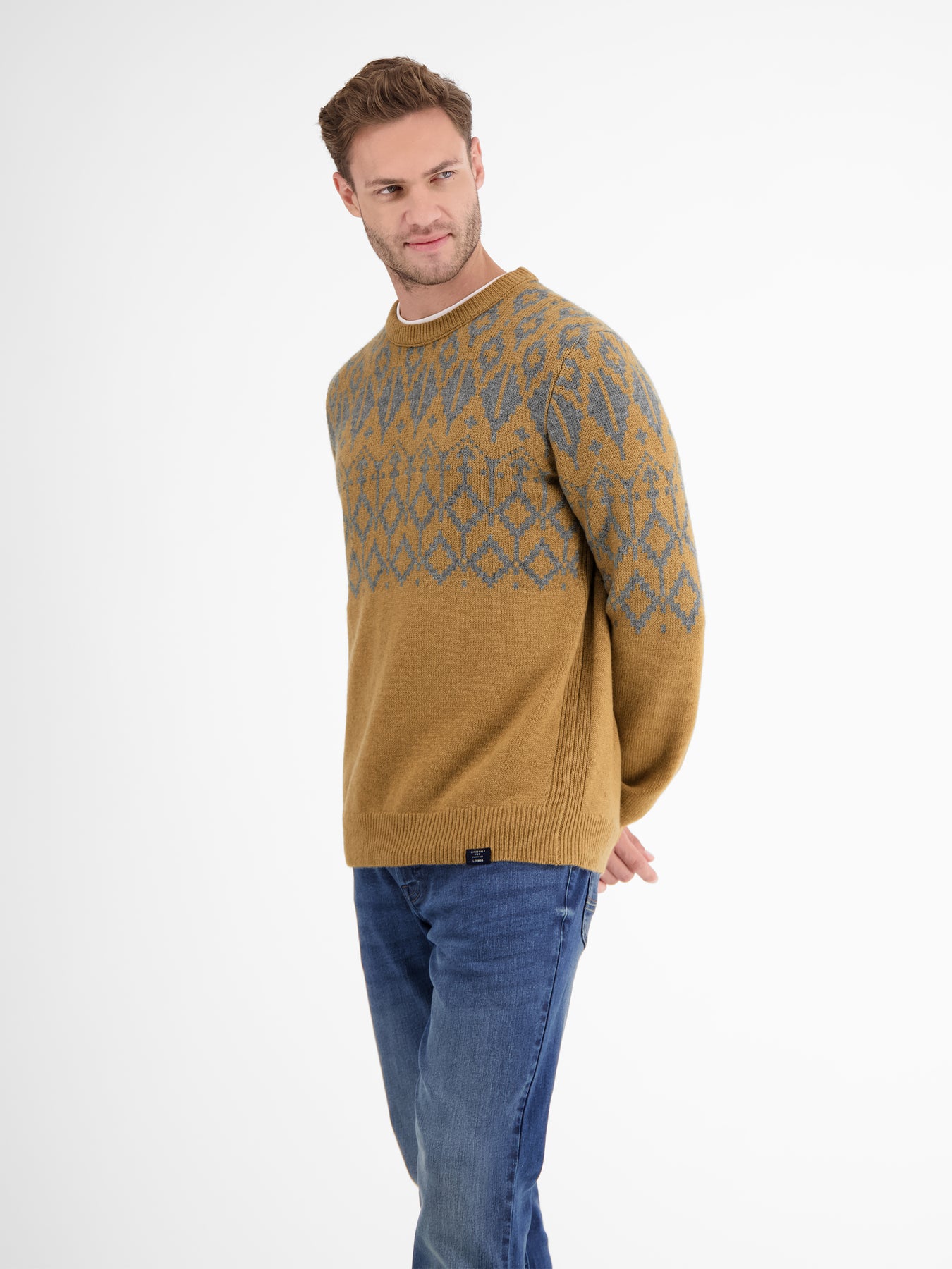 Jacquard-Pullover aus gestrickter Schurwolle mit Kaschmiranteil