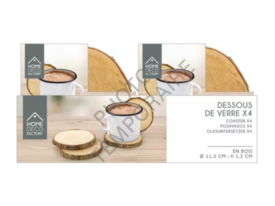 Lot de 4 dessous de verre rondin en bois - 9 x 9 cm