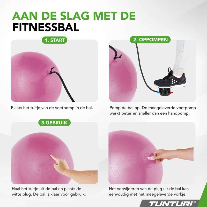 Tunturi - Anti Burst Fitnessbal - Paars - 65 cm - Inclusief Pomp - 220 kg Gebruikersgewicht
