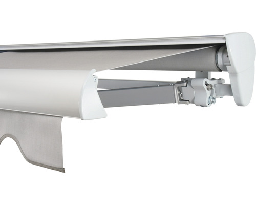 SOLUNA Semi-Cassettezonnescherm Classic 2,5x1,5 Doekdesign 320923 Frame E6EV1 Zilver Geanodiseerd Aandrijving rechts incl. motor, wandschakelaar