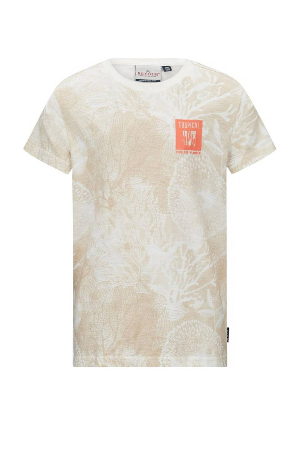 Retour Jeans T-shirt Max met all over print beige/offwhite