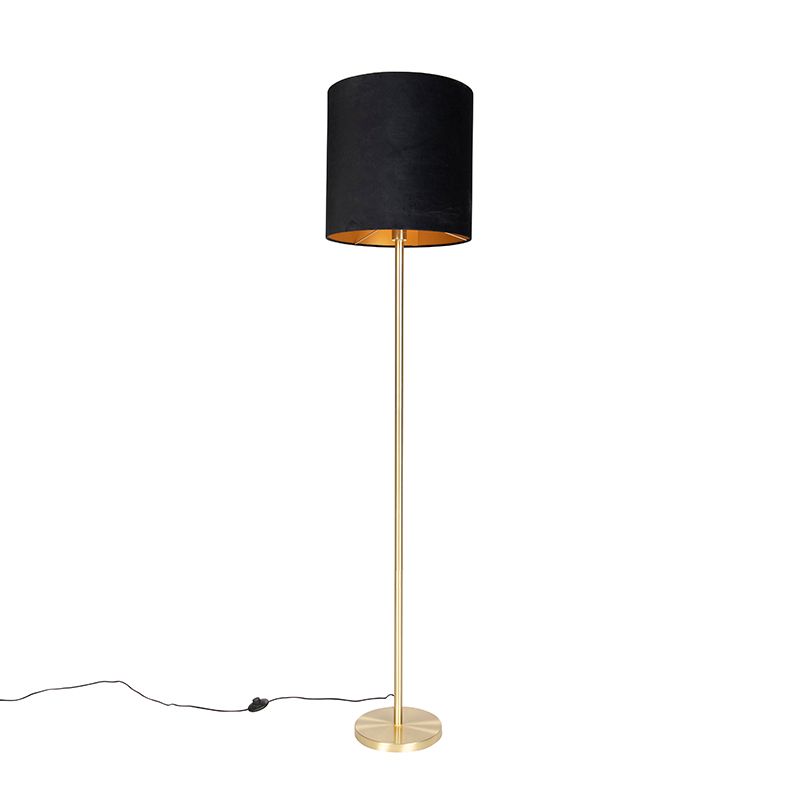 Klassieke vloerlamp messing met zwarte kap 40 cm - Simplo