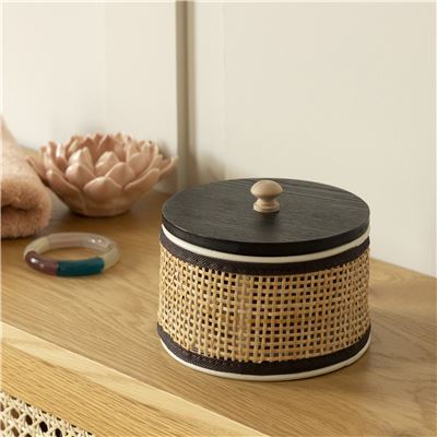 Boîte de rangement en bois et cannage