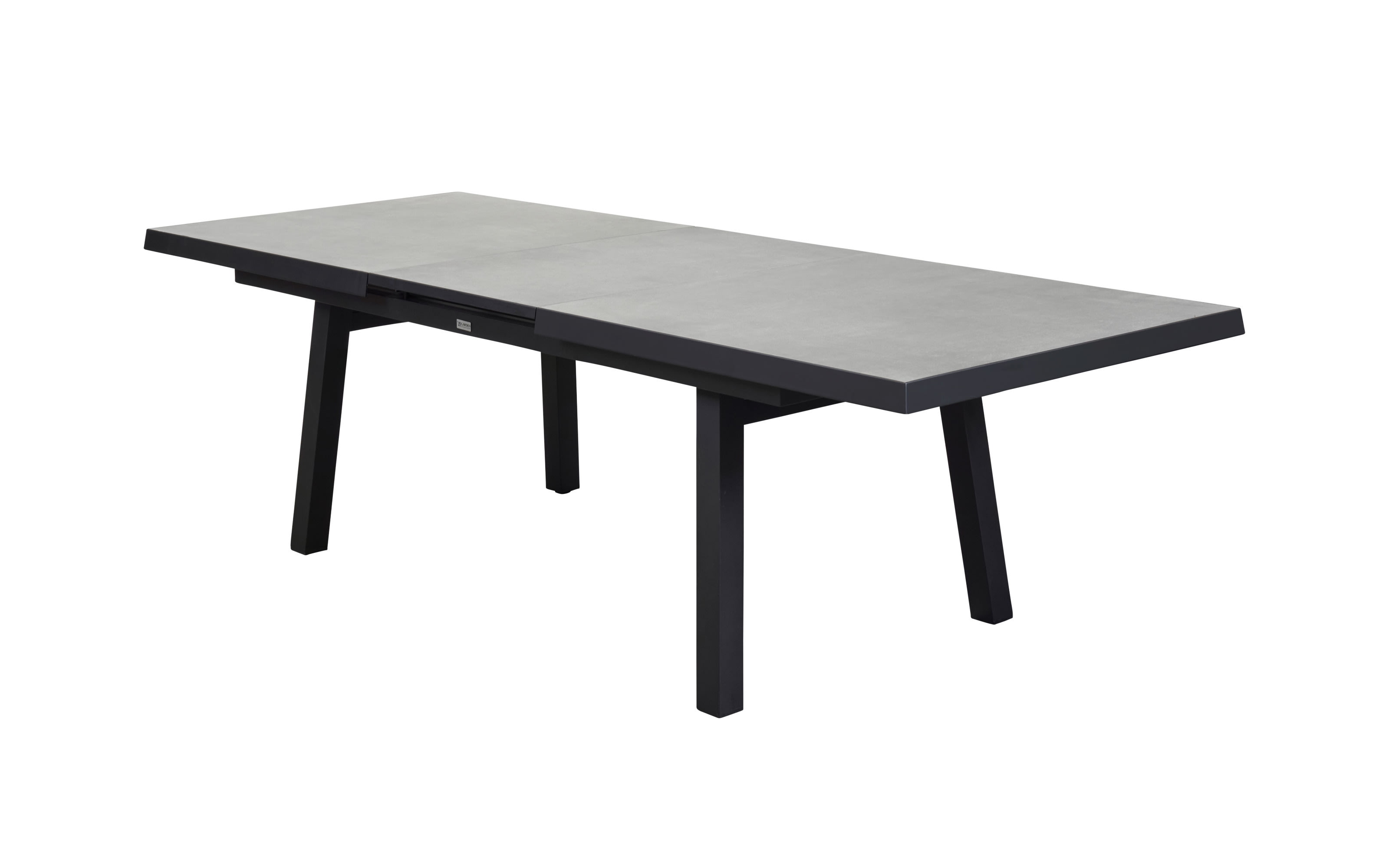 Ausziehtisch Sondrino, Aluminiumgestell in schwarz, Tischplatte betonfarbend
