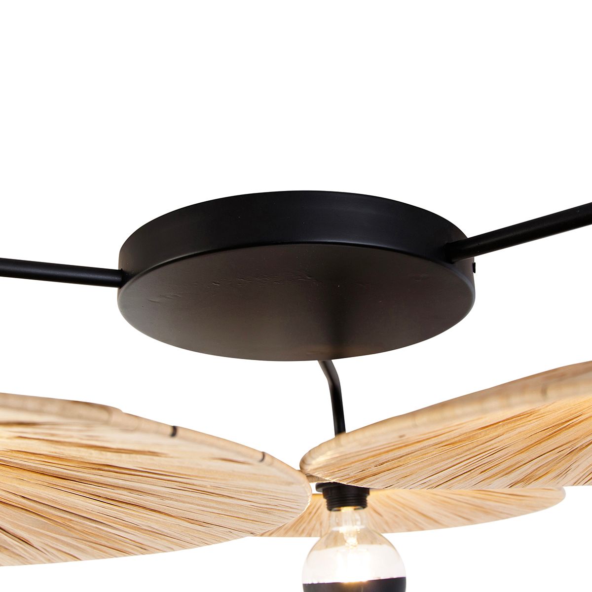 Landelijke plafondlamp zwart met touw 3-lichts - Leia