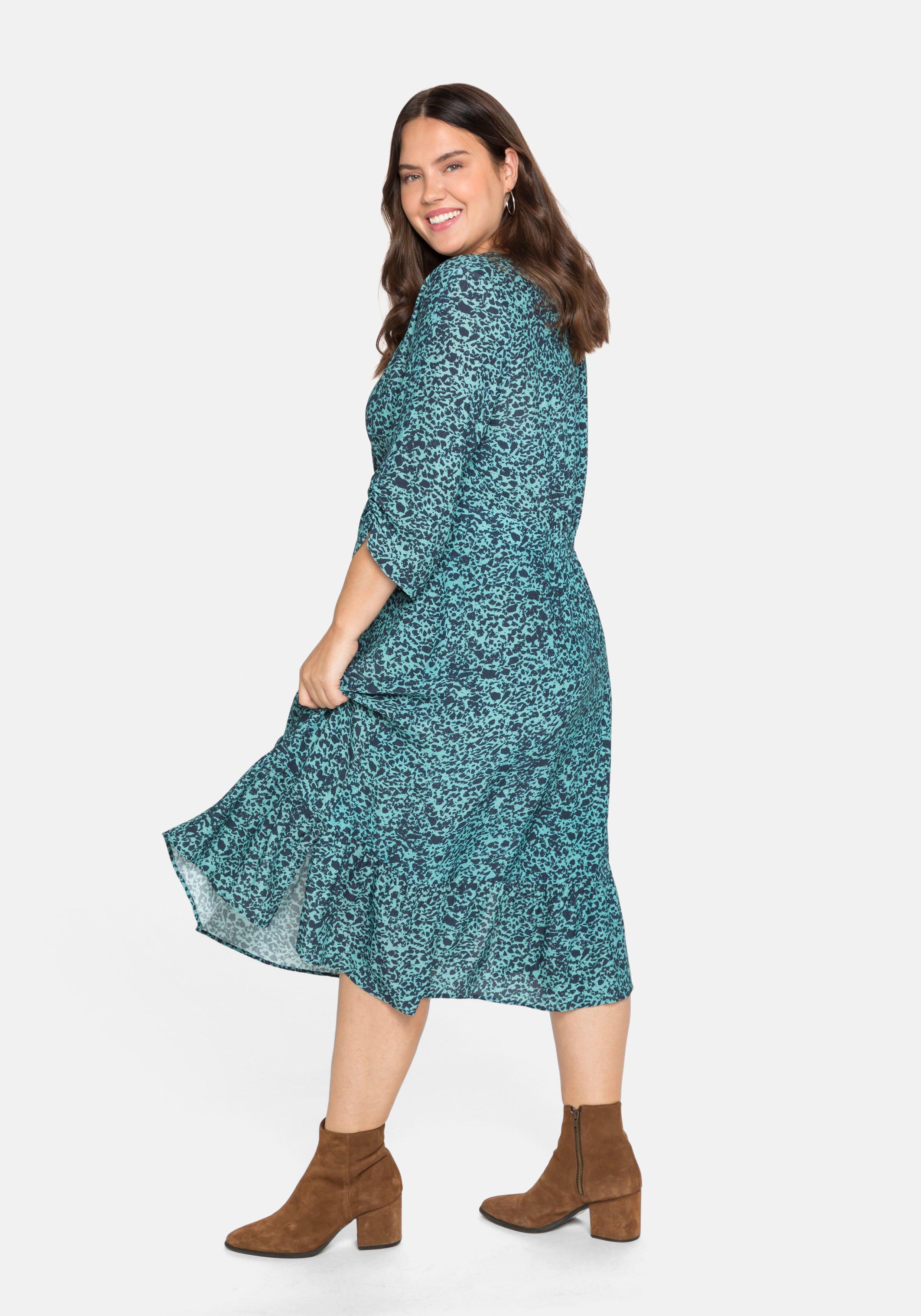 Midikleid mit Alloverprint und 3/4-Ärmeln