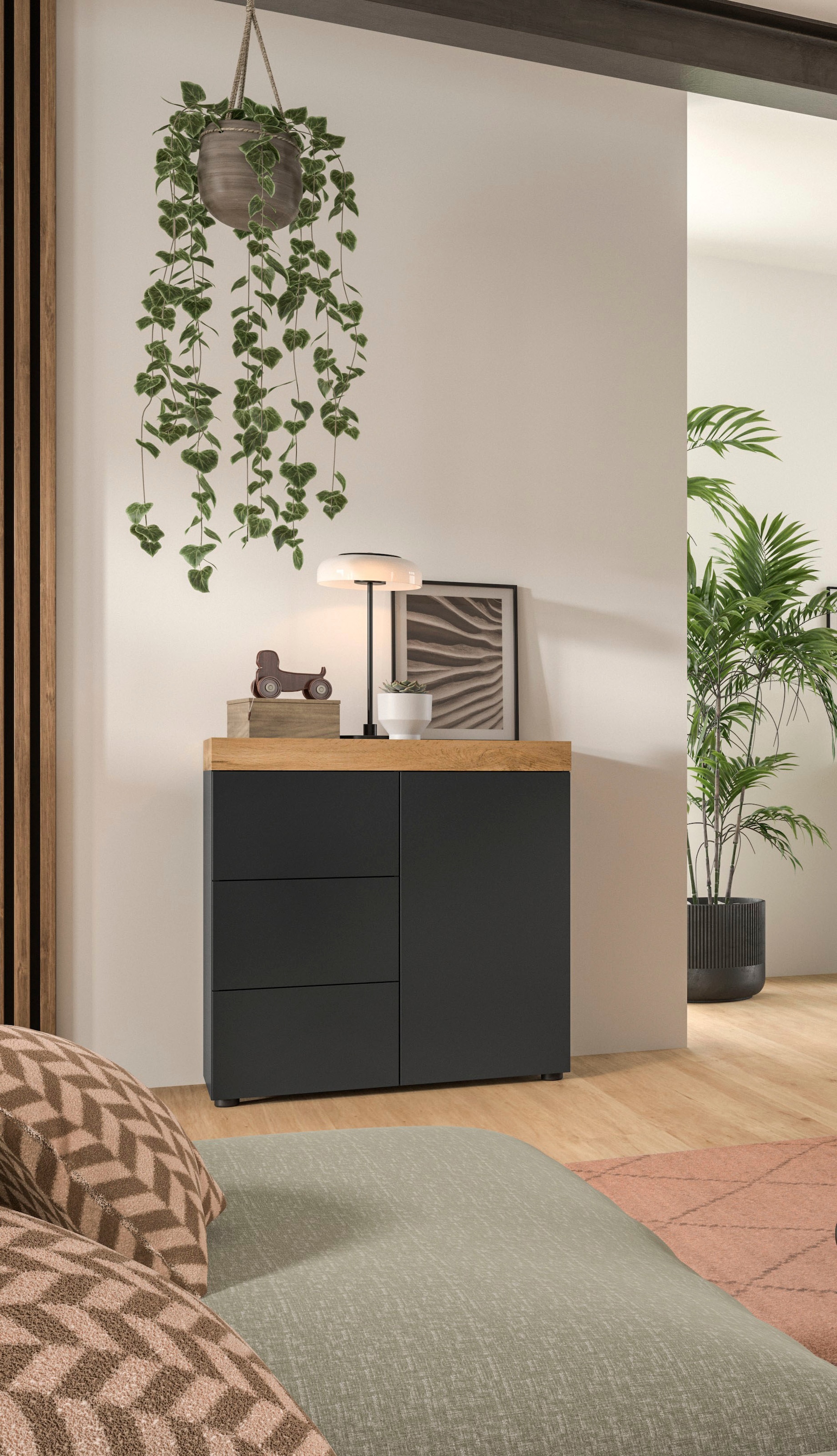 GOODproduct Kommode »MAMBO, TOPSELLER!, Breite 77cm, 1 Tür, 3 Schubkästen, push-2-open« 2 farbige Ausführung, in verschiedenen Farben erhältlich, 1 Stk. tlg. Kommode, Anrichte, Wohnzimmer, Schlafzimmer