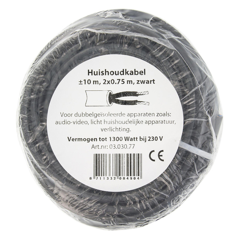 Huishoudkabel rond H03VV-F 10m 2x0,75mm² zwart