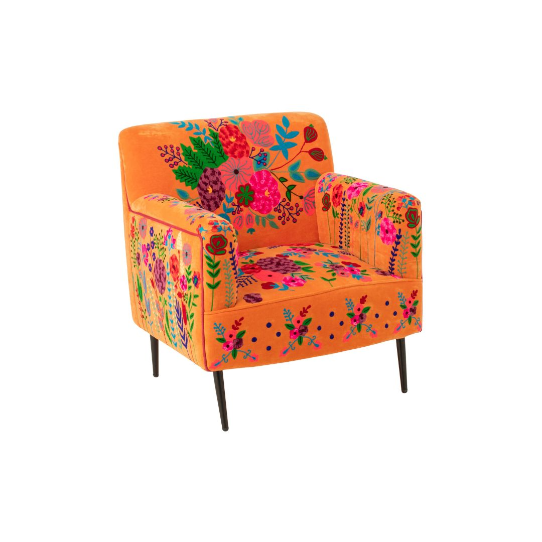 Fauteuil Bloemen Mangohout Oranje