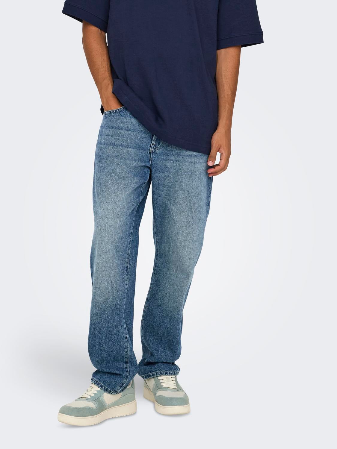 ONSEDGE Mittlere Taille Gerade geschnitten Jeans Medium Blue Denim