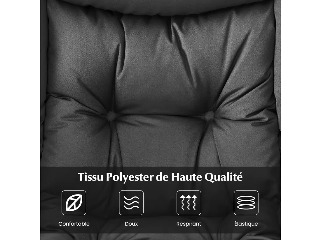 Fauteuil Salon Scandinave avec Repose-Pieds, Fauteuil Relax avec Oreiller et Poche Latérale, Fauteuil Chambre Confortable pour Lecture, Cadre en Métal pour Charger de 150 KG, Gris