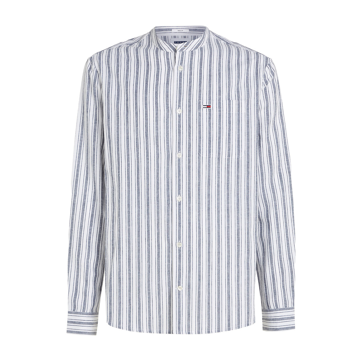 TOMMY JEANS<br>Camisa listrada de algodão/linho, gola mandarim