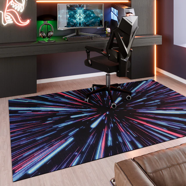 Wecon home Teppich »Neon Horizon« rechteckig 5 mm Höhe Gamer Teppich, gewebt, futuristisch, robust, Gaming Room, rutschfest