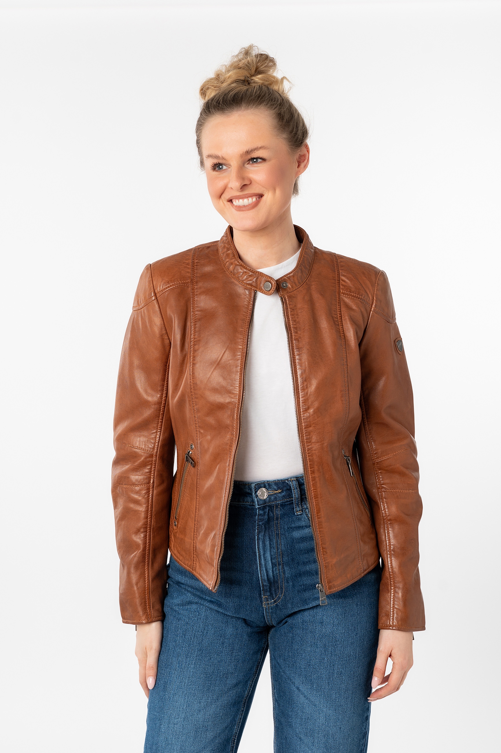 Mauritius Lederjacke »MWKeili« mit Stehkragen & Drucker