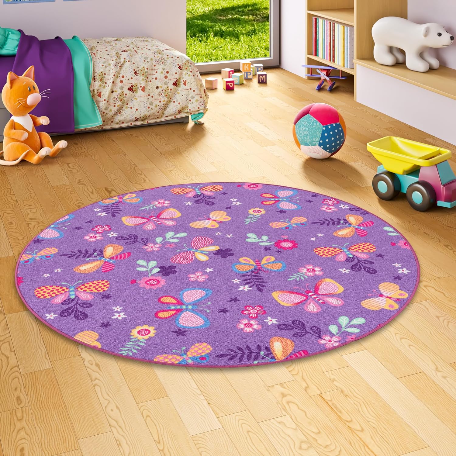 Snapstyle Kinder Spiel Teppich Schmetterling Lila Rund in 7 Größen
