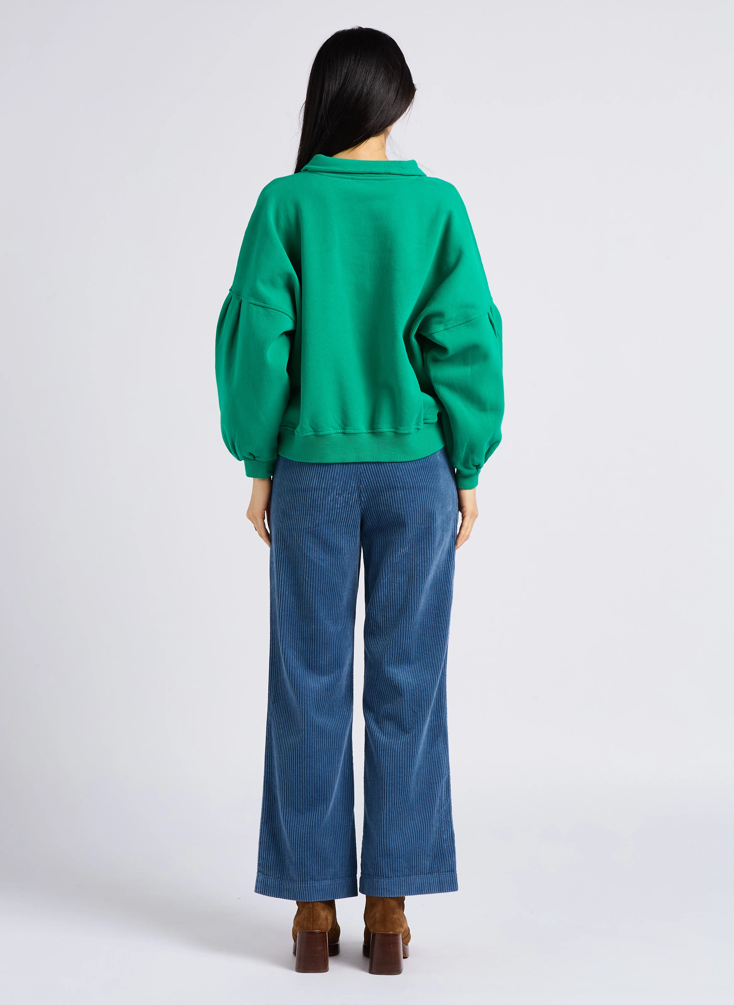 ANNIE - Sweat col rond boutonné en coton bio | Vert