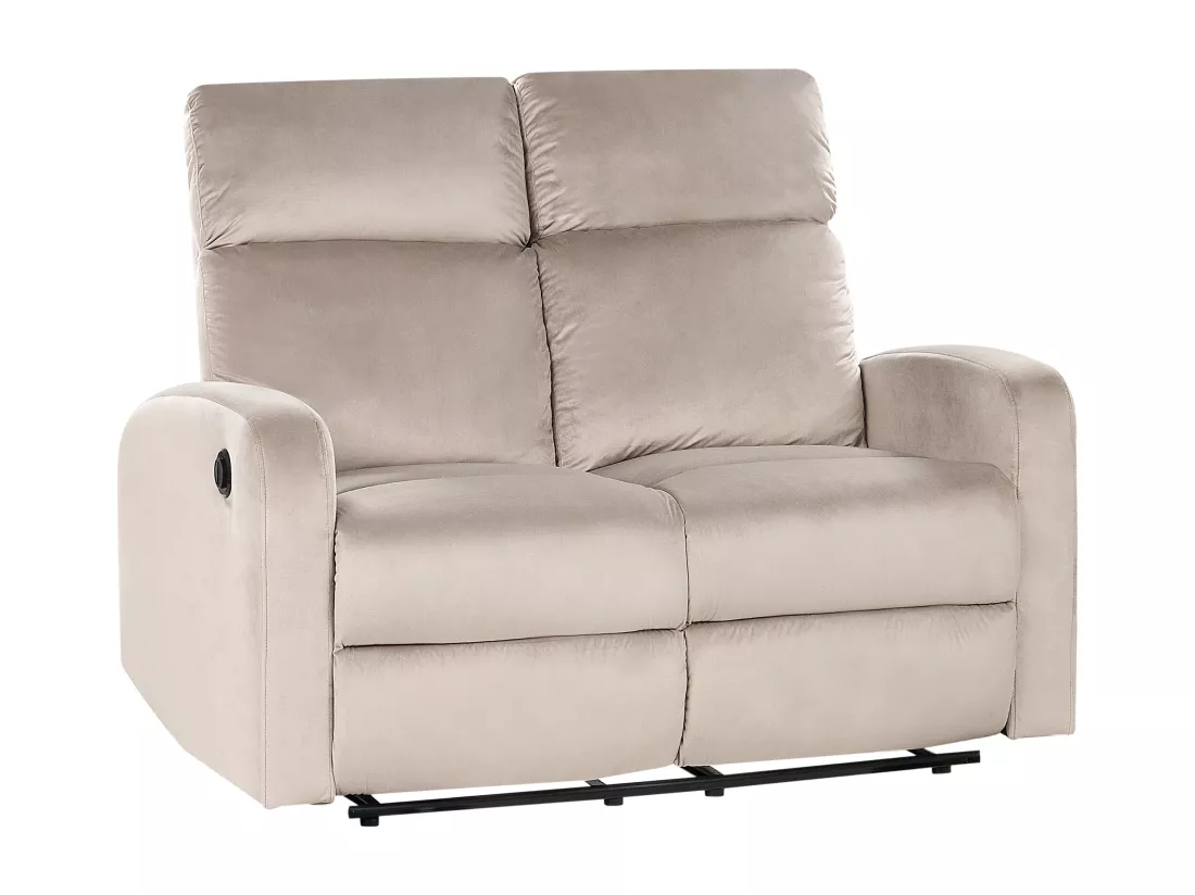 Canapé 2 places inclinable électrique en velours beige VERDAL