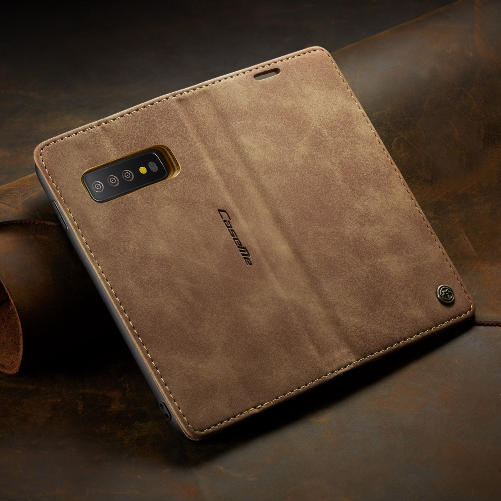 Samsung Galaxy S10 Leder Tasche Flip Wallet Etui mit Kartenfächern - Hellbraun