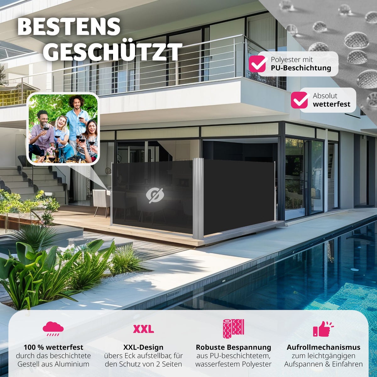 Dubbele zijluifel tectake van aluminium 160 x 600 cm