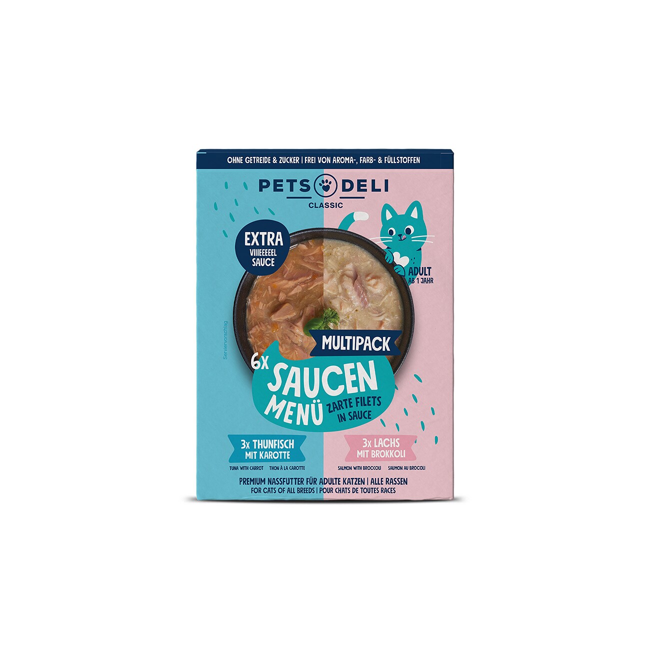 Pets Deli Nassfutter Katze Adult, Saucen Menü Multipack 6x70 g