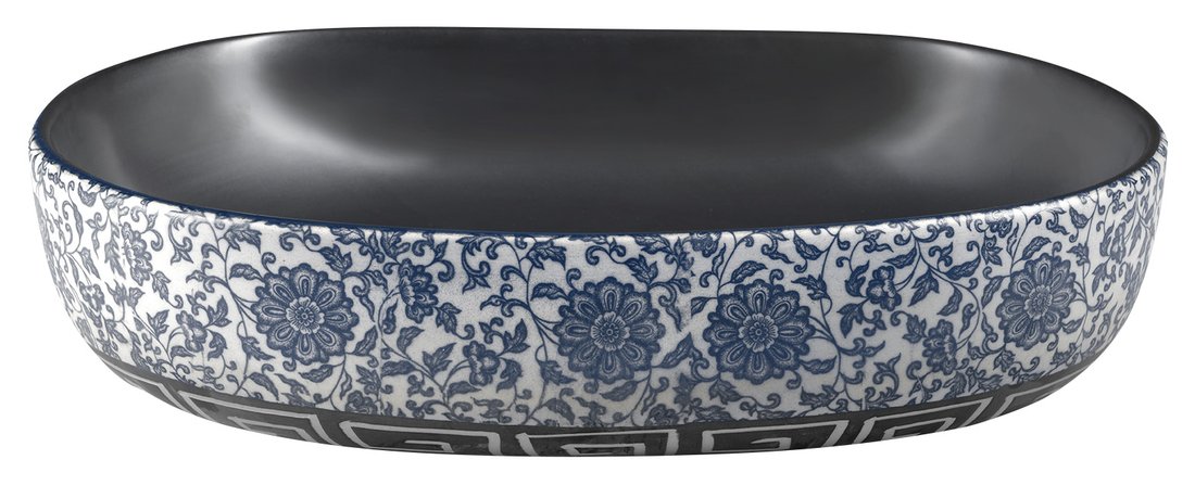 Sapho Priori keramische waskom 60x40cm zwart-blauw met decoratie