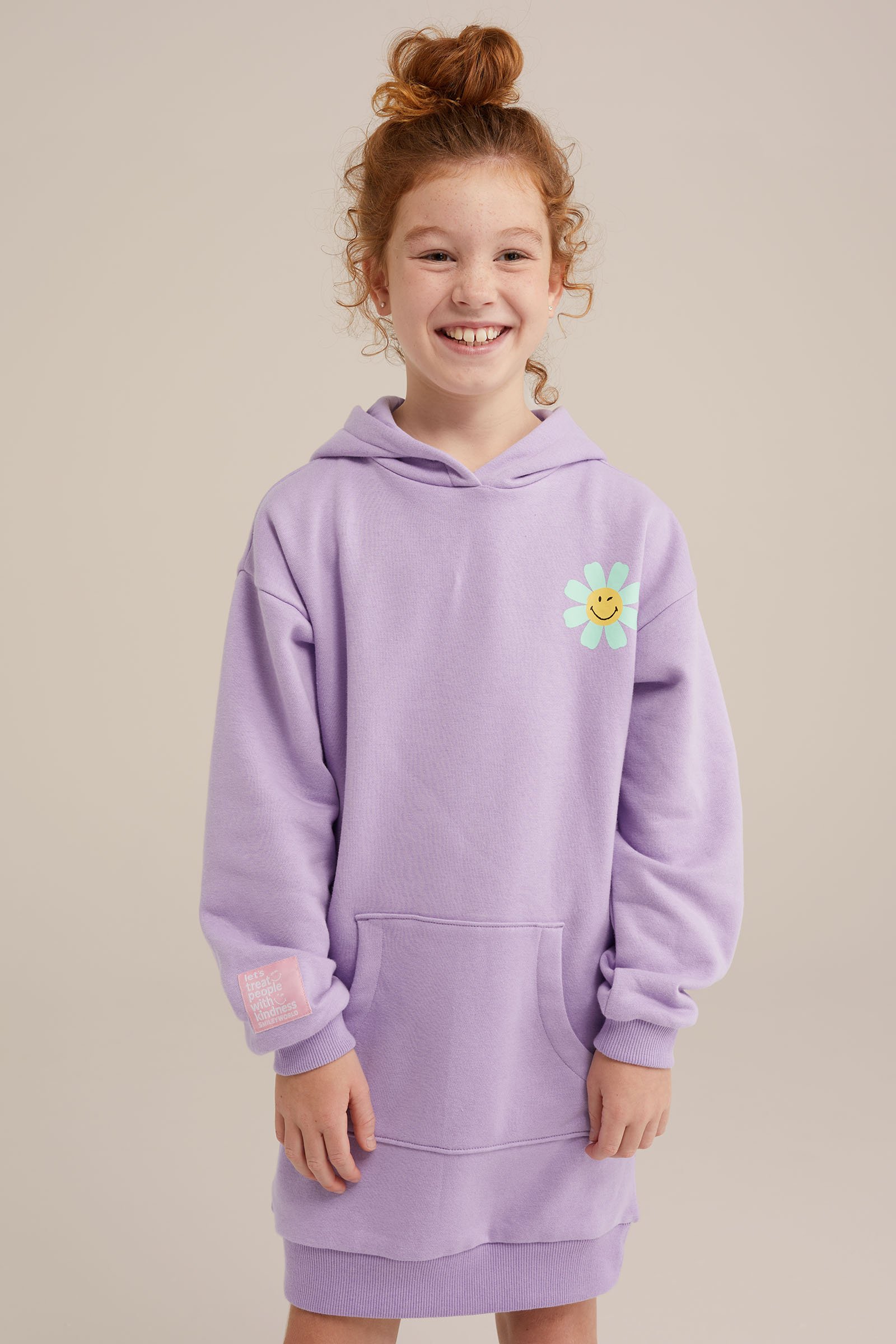 Meisjes SmileyWorld® sweatjurk met opdruk WE Fashion Lichtpaars