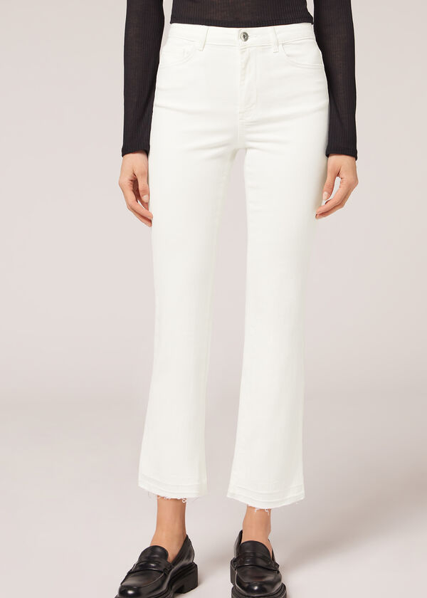 Calça jeans cropped flare