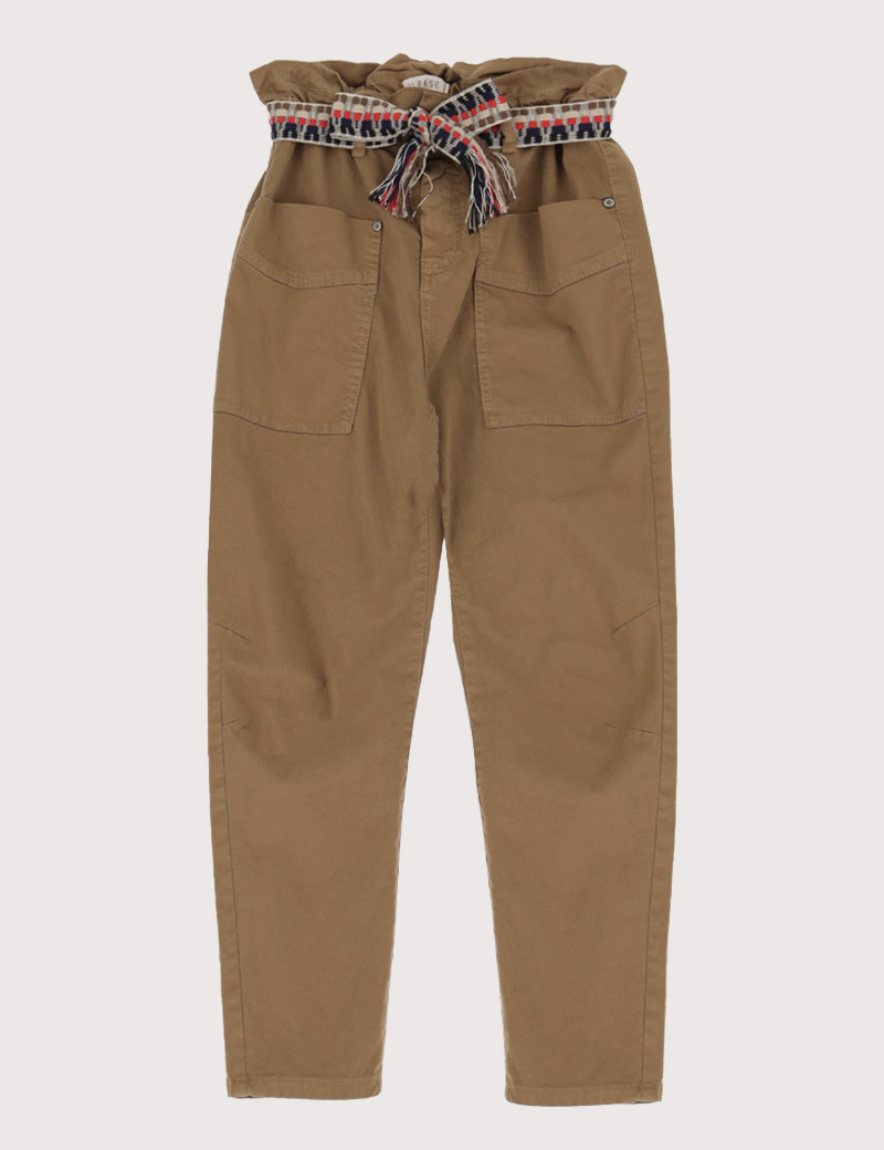 PLEASE PANTALON EN TOILE COUPE CARROT CEINTURE CAMEL