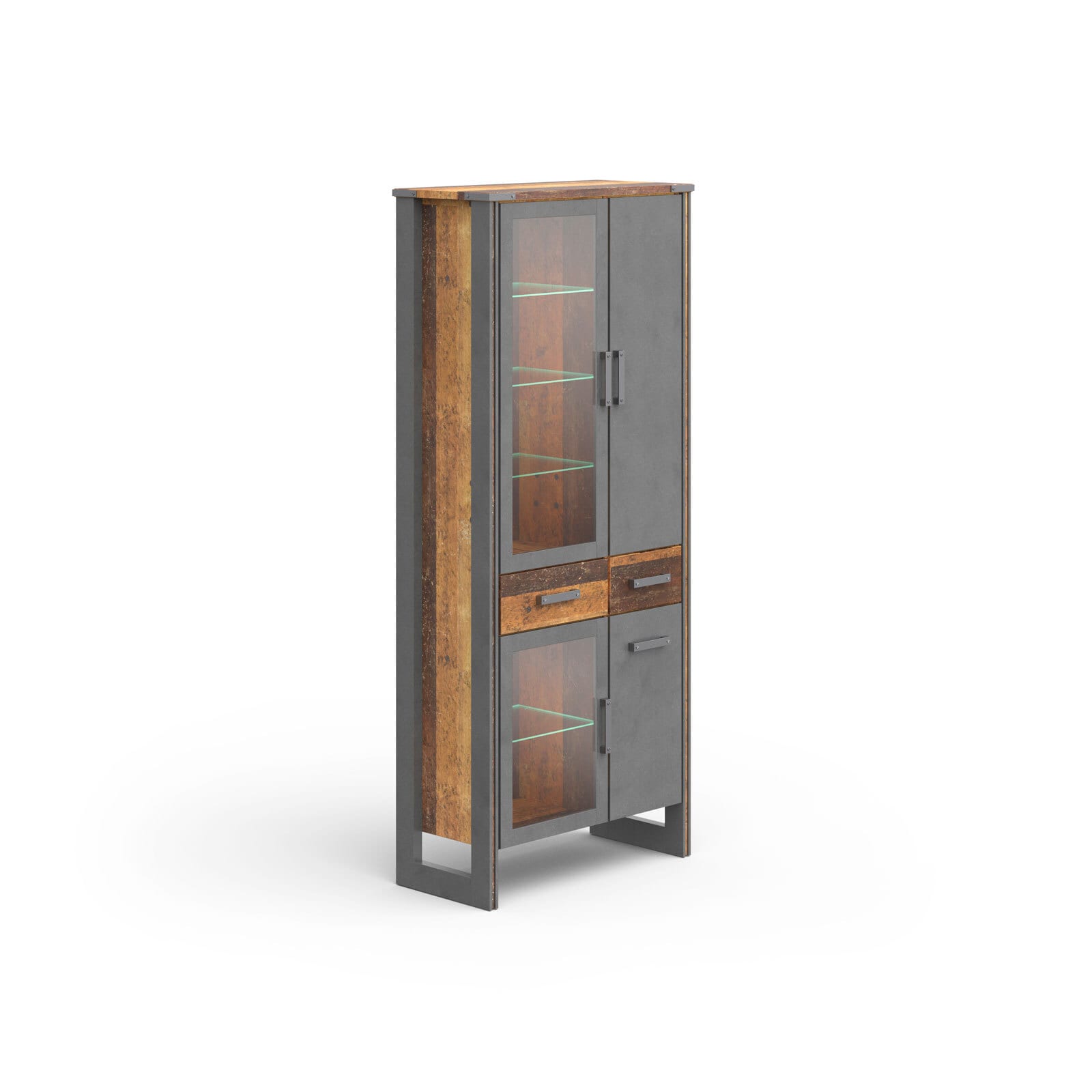 Vitrine Prime Grau/Braun Matera Old-Wood-Optik 89 x 212 x 42 cm