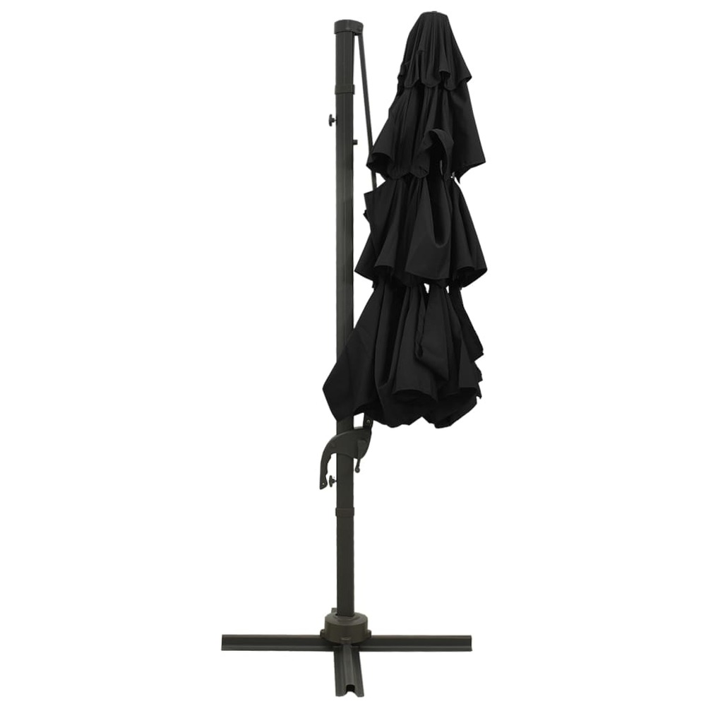 Parasol à 4 niveaux avec mât en aluminium 3 x 3 m noir