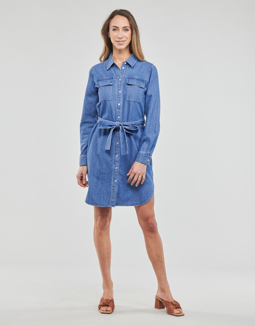 Pieces - PCOSALINA LS MIDI DNM MB DRESS - Bleu