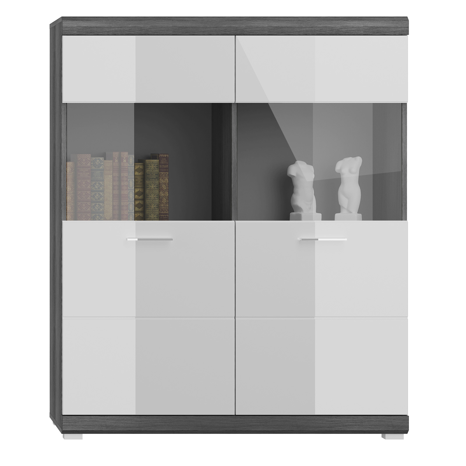 Highboardvitrine SCOUT - Rauchsilber - weiß Hochglanz - 114 cm breit