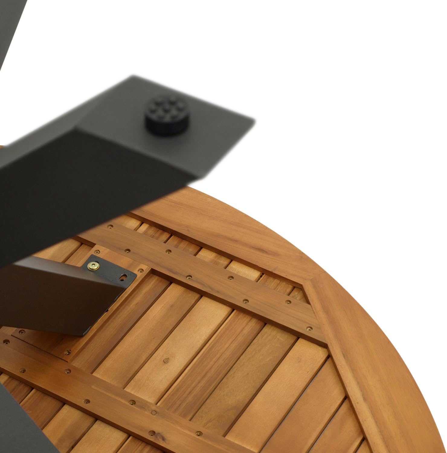 DEGAMO Gartengarnitur Madeira 5-teilig, 4X Stapelsessel anthrazit und 1x Gartentisch Metall mit Tischplatte Akazie 130cm rund, Outdoor