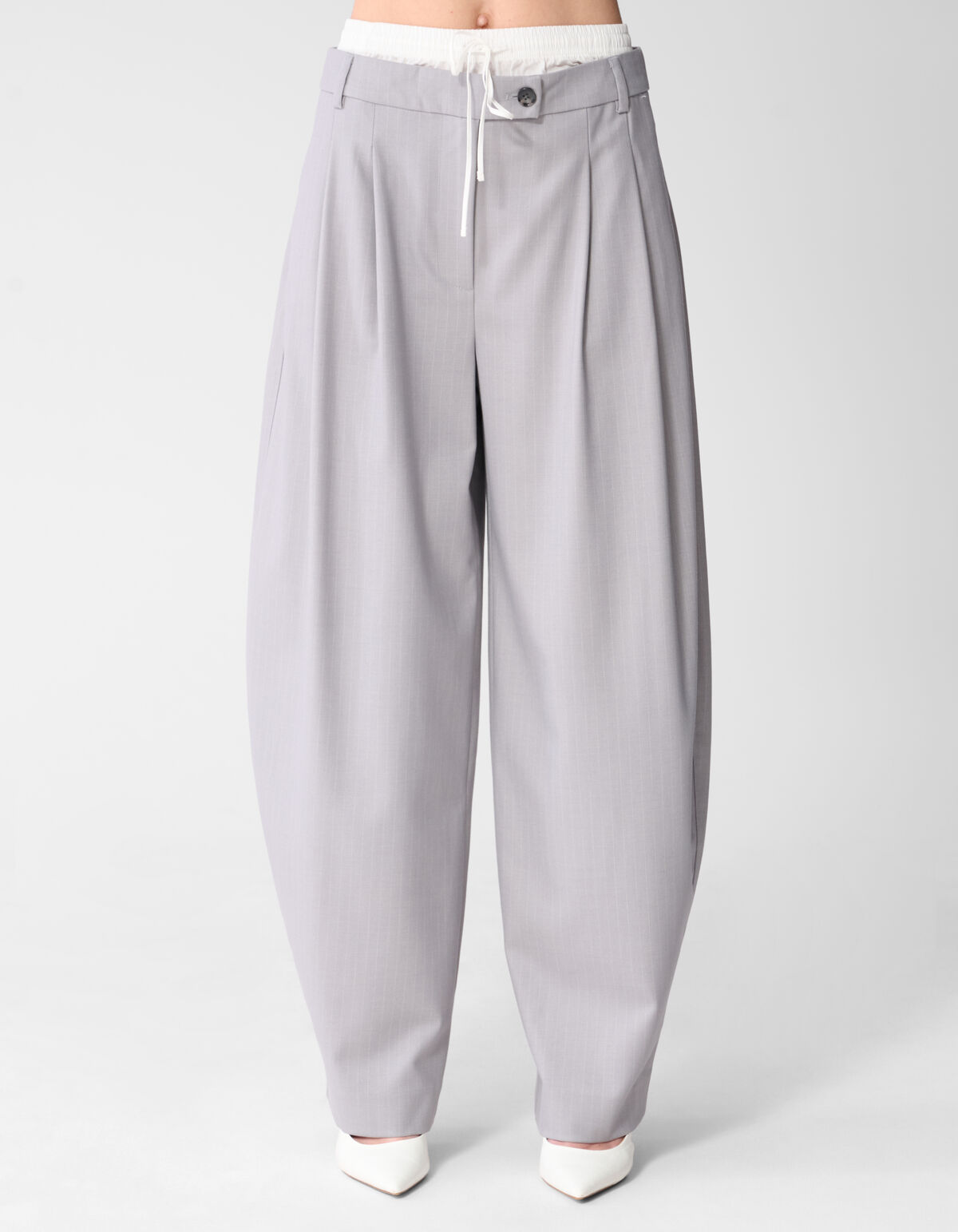 Pinstripe Barrel Fit Pantalon Lichtgrijs