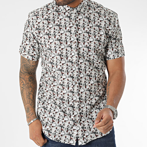Chemise Manches Courtes Blanc Vert Kaki
