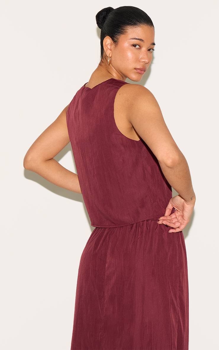 Prune Gilet Texturé À Détail Noué Coordonné