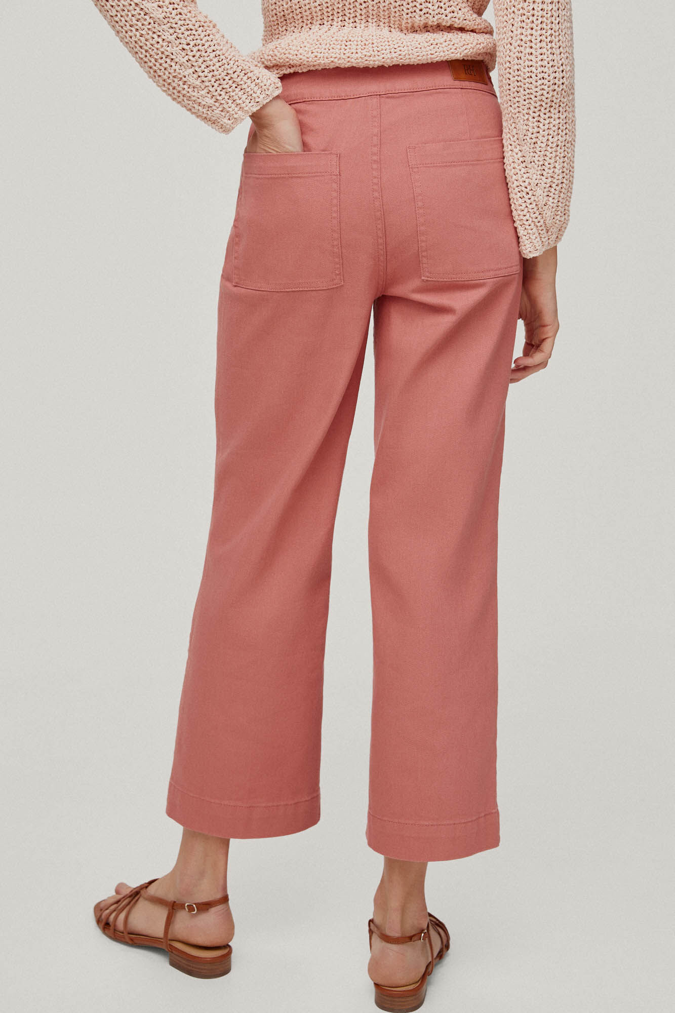Calça jeans cropped de perna larga - Rosa