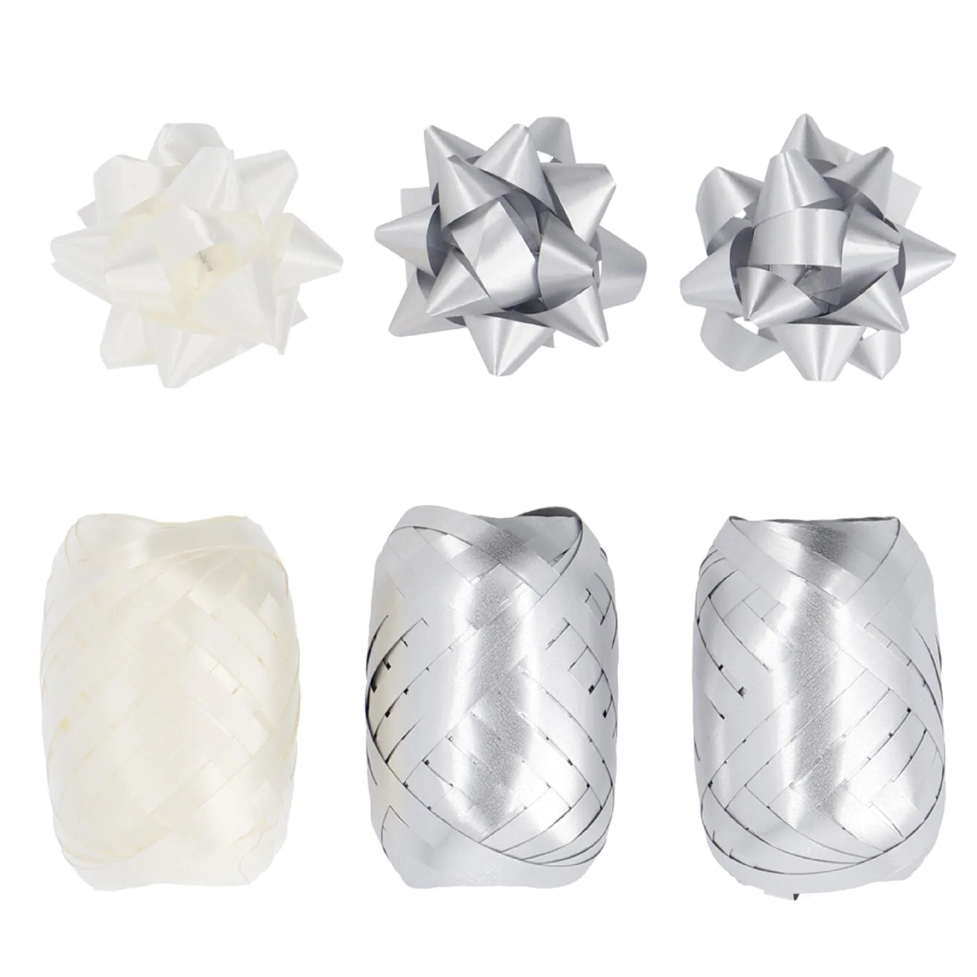 Geschenkband-Set Schleife, silber/creme, 6-teilig