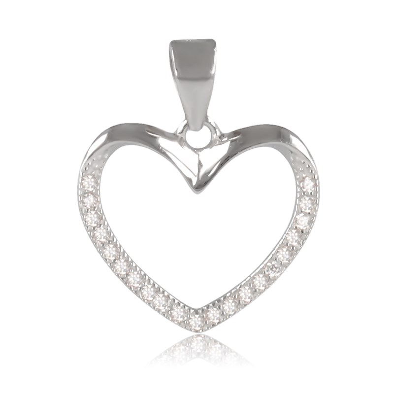 Pendentif argent rhodié forme de coeur entouré de cubic zirconia