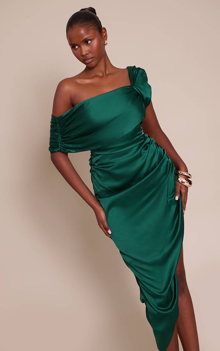 Vert Emeraude Robe Bardot À Ourlet Asymétrique