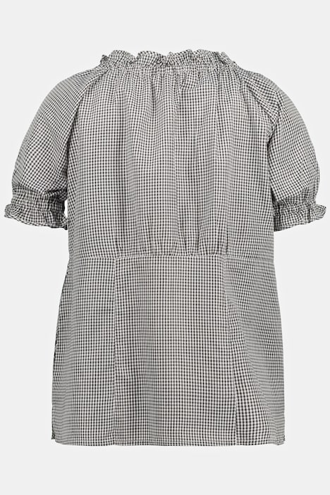 Trachten-Carmenbluse, Vichy-Karo, Herzknöpfe, Halbarm