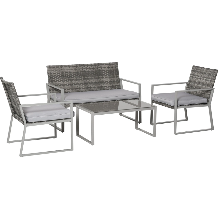 Outsunny Rattan Sitzgruppe für 4 Personen grau