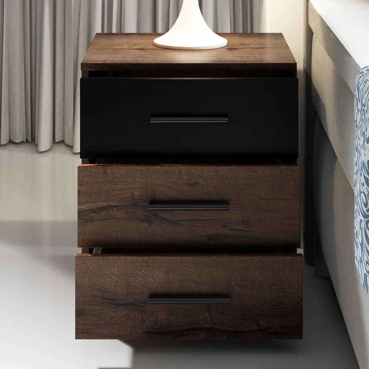 Meubella - Nachtkastje Brown - Zwart - Eiken - 46 cm